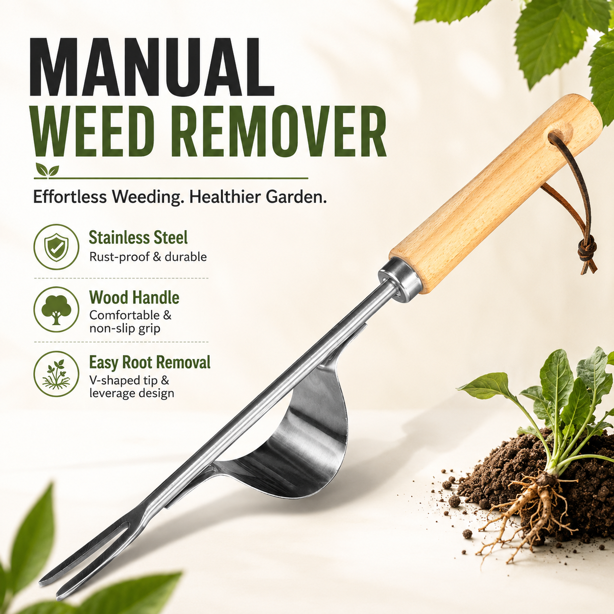 Gardening Tools To Remove Weeds - Manual Weed Remover, Stainless Steel Spatula