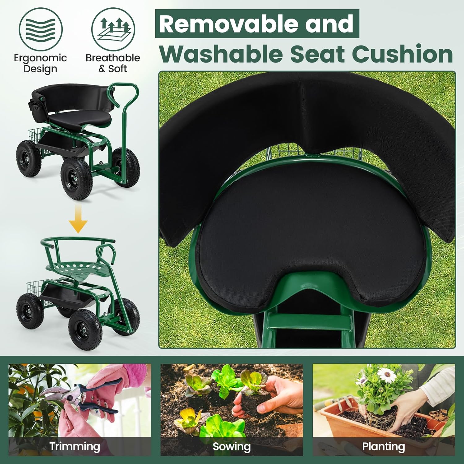 Rolling Gardening Seat with Wh – Gardening Tools For Seniors recenzja i cena